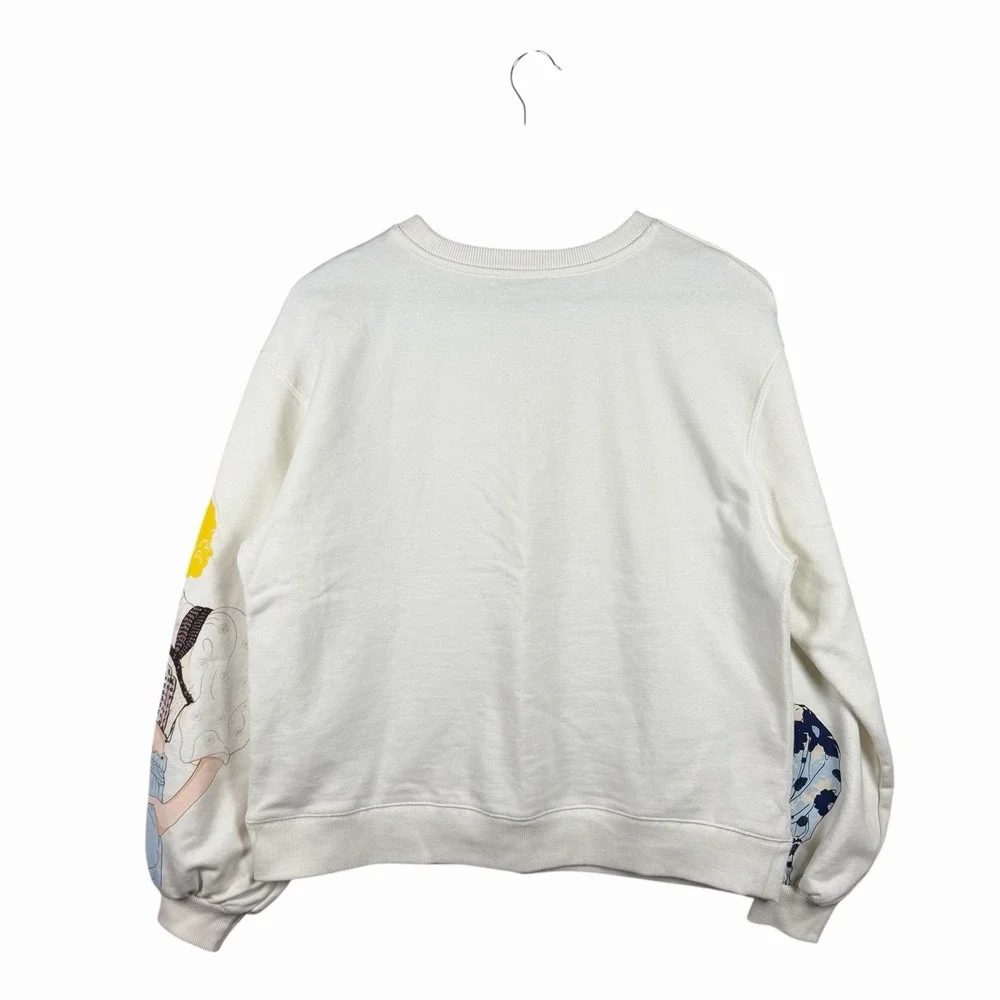 Zara Women's Sz S Graphic Print Sweatshirt Cream Cotton Blend, Girl - Picture 8 of 12